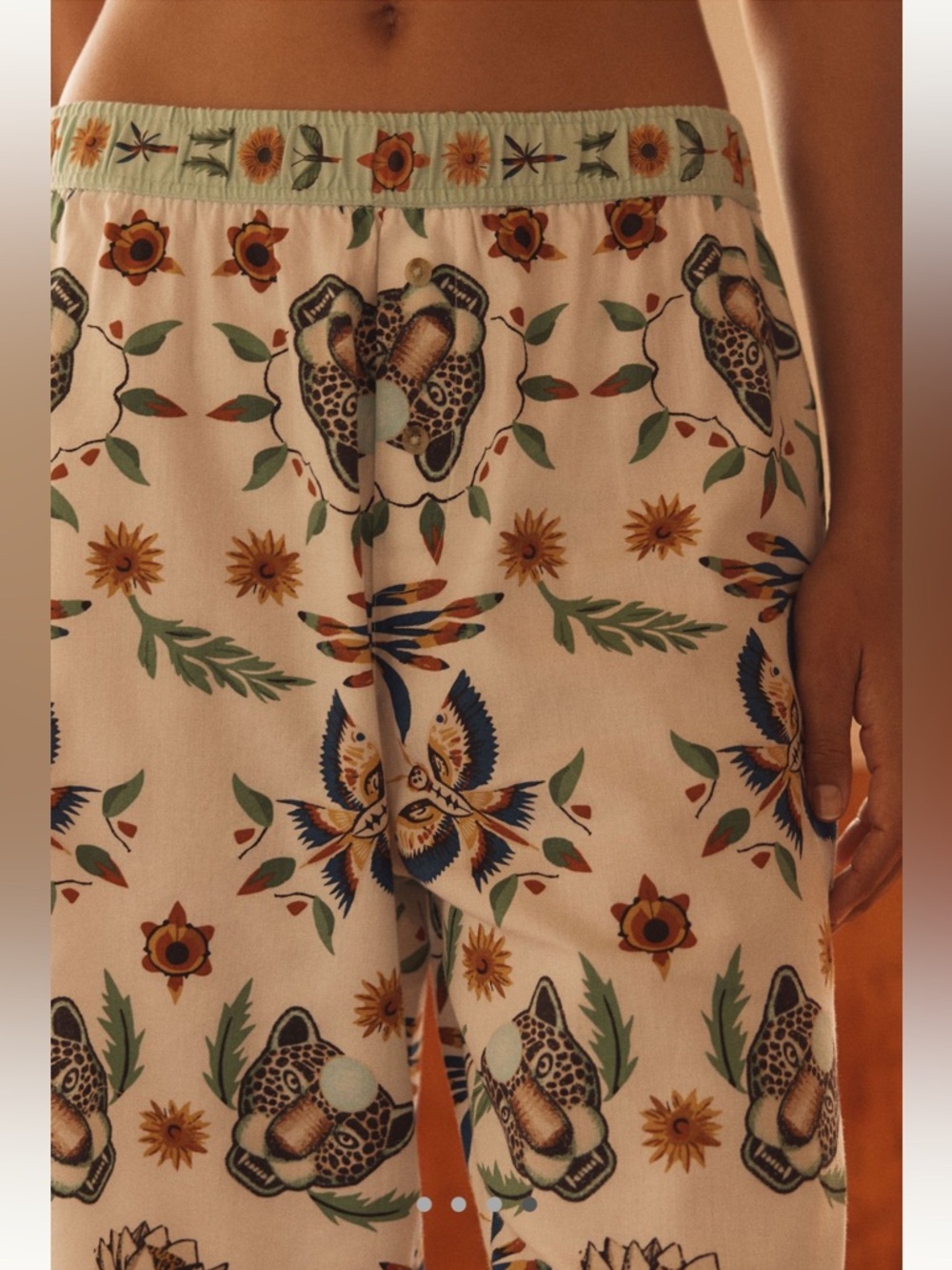 🐆Anthropologie Flannel Pajama Pants LyreBird Cloud New Small Floral Leopard - Picture 3 of 14